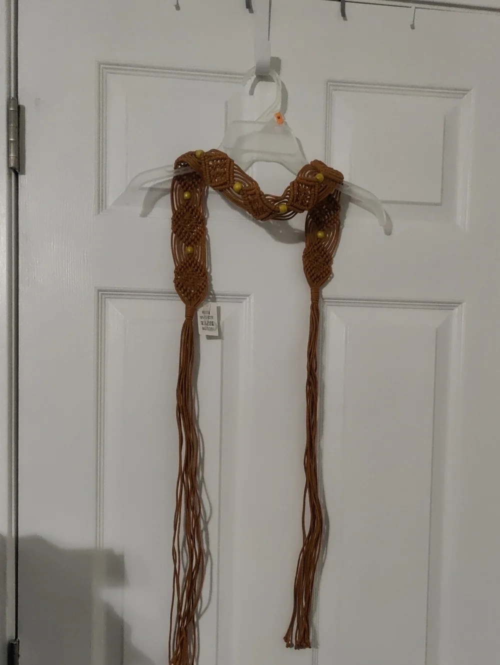 Brown Macramé Tassel Belt • Yellow Bead Accents • Boho Festival Accessory • NWT